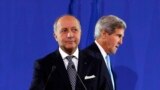U.S. Secretary of State John Kerry (R) joins French Foreign Minister Laurent Fabius at a news conference after a meeting regarding Syria, at the Quai d&#39;Orsay in Paris, France. 