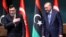 Turkish President Recep Tayyip Erdogan, right, and Libyan Prime Minister Fayez al-Sarraj hold a joint press conference at the Presidential Complex in Ankara on June 4, 2020.