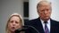 Tổng thống Donald Trump nghe Bộ trưởng An ninh Nội địa Kirstjen Nielsen phát biểu tại Vườn Hồng Tòa Bạc ốc ngày 4/1/20119 sau khi gặp các nhà lãnh đạo Quốc hội về an ninh biên giới. 