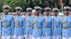 Members of a Myanmar military honor guard take part in a ceremony to mark Myanmar's 77th Independence Day in Naypyidaw on Jan. 4, 2025. 