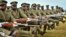 Soldados de la Fuerza de Defensa del Pueblo de Uganda durante un desfile en el día de su independencia.