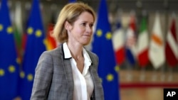 European Union foreign policy chief Kaja Kallas arrives for a meeting of EU foreign ministers at the European Council building in Brussels, Dec. 16, 2024. 