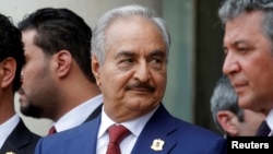 Khalifa Haftar, l'un des principaux protagonistes du conflit Libyen, à Paris, France, 29 mai 2018. 