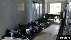 Bodies are seen inside the Institute of Forensic Science during a police strike in Vitoria, Espirito Santo, Brazil, Feb. 7, 2017.