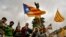 People wave pro-independence flags during a rally in support for the secession of the Catalonia region from Spain, in Vitoria, northern Spain, Sept. 9, 2017. 