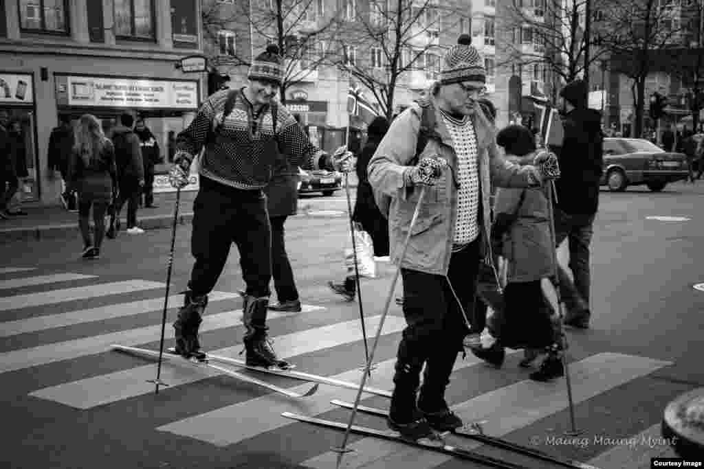 Once a Norwegian, always a Norwegian - even in the absence of snow! (Photo taken by Maung Maung Myint on March 7, 2015 in Oslo, Norway)