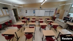 A classroom sits empty ahead of the statewide school closures in Ohio in an effort to curb the spread of the coronavirus, inside Milton-Union Exempted Village School District in West Milton, Ohio, March 13, 2020. 