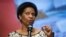 FILE - Phumzile Mlambo-Ngcuka, executive director of U.N. Women, speaks at World Bank headquarters, Washington, May 14, 2014. 