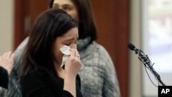 Gymnast Kaylee Lorincz gives her victim impact statement during the seventh day of Larry Nassar's sentencing hearing, Jan. 24, 2018, in Lansing, Mich. 