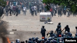 Job-quota opponents clash with police and Awami League supporters at the Rampura area of Dhaka, Bangladesh, on July 18, 2024.