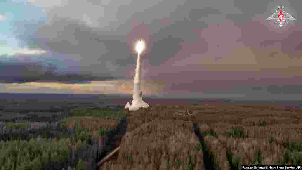 In this photo taken from video distributed by Russian Defense Ministry Press Service, a Yars intercontinental ballistic missile is test-fired from the Plesetsk launchpad in northwestern Russia.