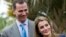 FILE - Spain's Crown Prince Felipe and Princess Letizia smile as they attend the inauguration of the "Palmetum" botanic park in Santa Cruz de Tenerife, on the Spanish Canary Island of Tenerife, Jan. 28, 2014. 