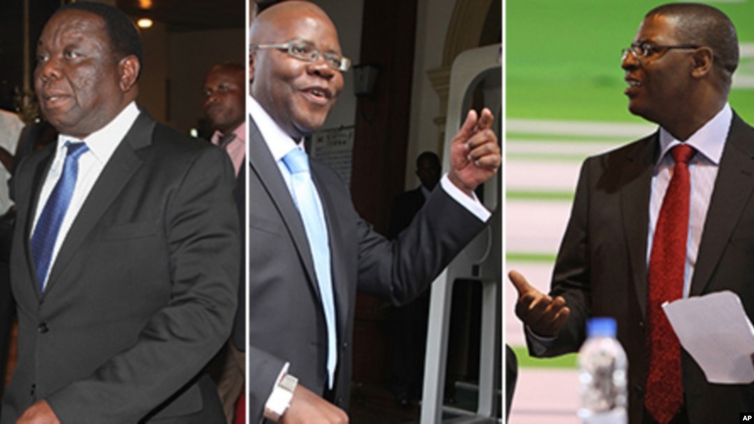 Movement for Democratic Change (MDC) formation leaders Morgan Tsvangirai, Tendai Biti and Welshman Ncube. (AP Photos/Collage by Ntungamili Nkomo)