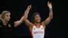 Ecuador's Lucia Yamileth Yepez Guzman reacts as she is announced the winner over Germany's Annika Wendle in their women's freestyle 53kg wrestling semi-final match at the Champ-de-Mars Arena during the Paris 2024 Olympic Games, in Paris on August 7, 2024.