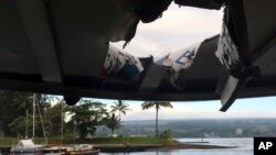 Photo provided by the Hawaii Department of Land and Natural Resources shows damage to the roof of a tour boat after an explosion sent lava flying through the roof off the Big Island of Hawaii, July 16, 2018.