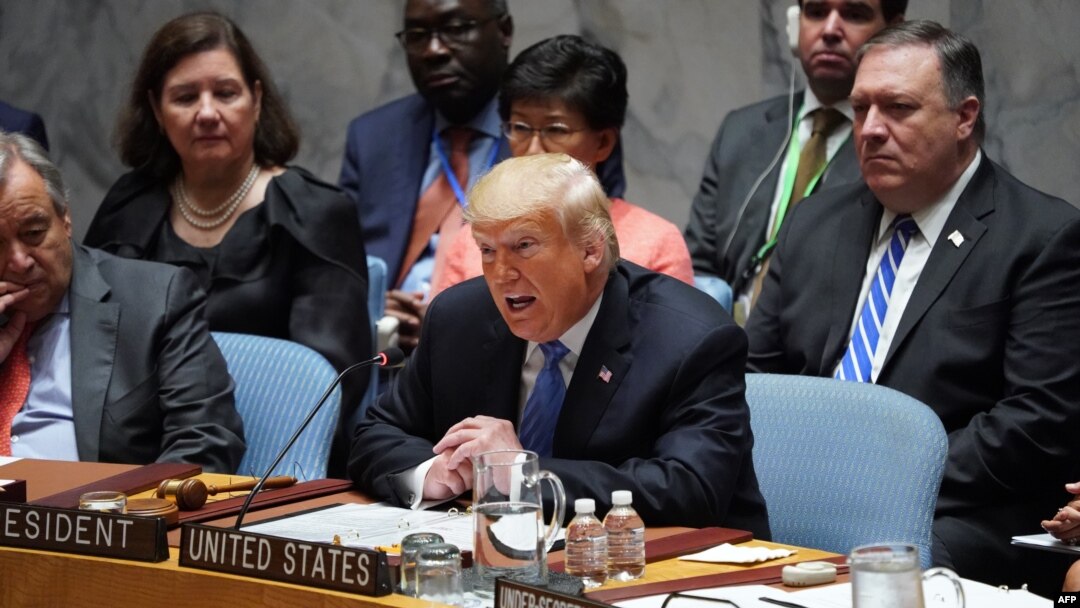 Tổng thống Mỹ Donald Trump phát biểu tại phiên họp của HĐBA LHQ, 26/9/2018