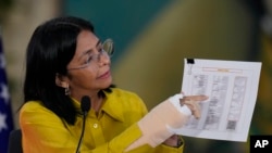 La vicepresidenta de Venezuela, Delcy Rodríguez, durante un encuentro con el cuerpo diplomático acreditado en Venezuela, el 8 de agosto de 2024. 