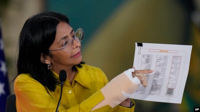 La vicepresidenta de Venezuela, Delcy Rodríguez, durante un encuentro con el cuerpo diplomático acreditado en Venezuela, el 8 de agosto de 2024. 