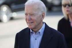 FILE - U.S. Democratic presidential candidate and former Vice President Joe Biden arrives in Los Angeles, California, Dec. 19, 2019.