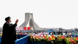 Iranian President Ebrahim Raisi gives a speech during the 45th anniversary of the Islamic Revolution in Tehran, Iran, February 11, 2024. Iran's Presidency/WANA (West Asia News Agency/Handout via REUTERS)