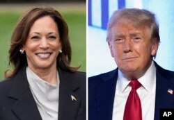 Kompilasi foto Wakil Presiden AS Kamala Harris dan calon presiden dari Partai Demokrat Donald Trump. (Foto: AP)