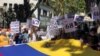 Trabajadores venezolanos protestan por mejoras salariales en Caracas, Venezuela. Febrero 10, 2021. [Foto: Álvaro Algarra/VOA]