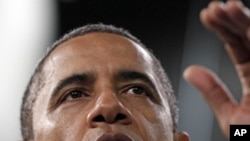 President Barack Obama speaking at Johnson Controls Inc. in Holland, Mich., Aug. 11, 2011