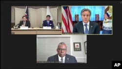 Ngoại trưởng Antony Blinken và Bộ trưởng Quốc phòng Lloyd Austin họp qua video với Bộ trưởng Ngoại giao Nhật Bản Hayashi Yoshimasa và Bộ trưởng Quốc phòng Nhật Bản Kishi Nobuo tại Cuộc họp Ủy ban Tham vấn An ninh Mỹ-Nhật