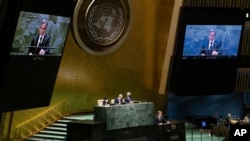 Ngoại trưởng Hoa Kỳ Antony J. Blinken phát biểu tại hội nghị rà soát Hiệp ước không phổ biến vũ khí hạt nhân năm 2022, tại Đại hội đồng Liên hợp quốc. Ngày 1 tháng 8 năm 2022.