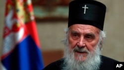 FILE - Serbian Patriarch Irinej is pictured in Belgrade, March 15, 2020. 