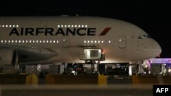 FILE - An Air France Airbus 380 on the runway at Salt Lake City International Airport on Nov. 17, 2015 in Salt Lake City, Utah.