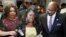Tiffany Crutcher, center, sister of Terence Crutcher, talks with the media following a verdict in the trial of Tulsa police officer Betty Jo Shelby in Tulsa, Okla., May 17, 2017.