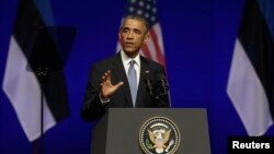 President Barack Obama speaks at the Nordea Concert Hall in Tallinn, Estonia, Sept. 3, 2014. 