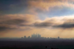 In this Oct. 26, 2018, file photo, downtown Los Angeles is shrouded in early morning coastal fog and smog.