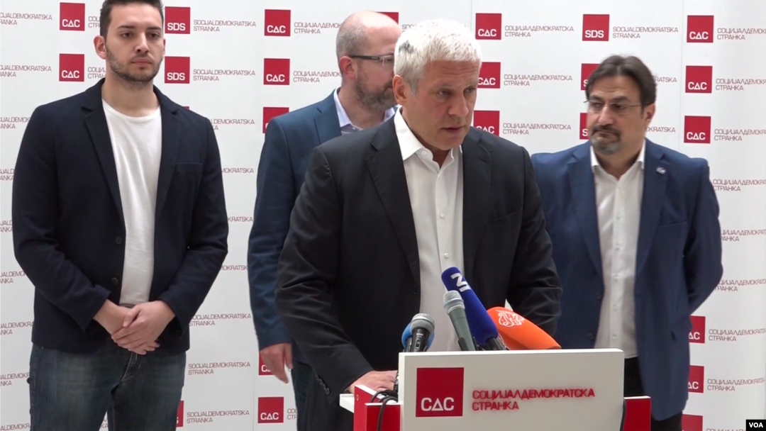 Boris Tadić, lider Socijaldemokratske stranke i bivši predsednik Srbije na konferenciji za novinare u Beogradu (Foto: VOA)