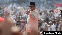 Capres Prabowo Subianto, berorasi dalam kampanye akbar di Stadium GBK, Senayan, Jakarta, Minggu pagi (7/4) (Prabowo-Sandi Media Center).