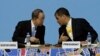 El secretario general de la ONU, Ban Ki-moon, y el presidente de Ecuador, Rafael Correa, durante la inauguración de la conferencia Habitat III en Quito. Octubre 17 de 2016.