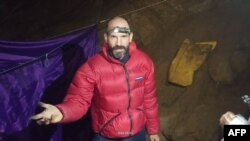 US cave explorer Mark Dickey speaks to the camera while standing at a camp in Morca Cave in the Taurus Mountains in southern Turkey.  (Photo: via AFP)