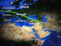 Qatar Airways flights are often routed over Iran and Iraq to avoid flying over Saudi airspace. (Jacob Wirtschafter/VOA)