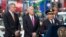 Chief of Patrol Carlos Gomez, right, gives a security briefing with Mayor Bill de Blasio, left, and Police Commissioner James O'Neill in Times Square, Nov. 7, 2016. 