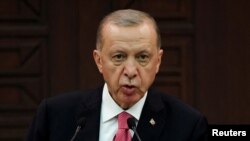 Presiden Turki Recep Tayyip Erdogan berbicara dalam sebuah konferensi pers di Ankara, Turki, pada 3 Juni 2023. (Foto: Reuters/Umit Bektas)