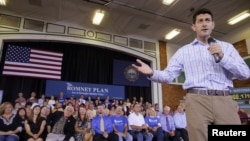 Republican vice-presidential candidate US Congressman Paul Ryan speaks to supporters in Dover, New Hampshire (file photo).