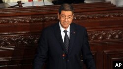 Tunisia's prime minister Habib Essid adresses the parliament in Tunis, July 8, 2015.