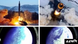 ৩১শে জানুয়ারি উত্তর কোরিয়ার কেসিএনএ প্রকাশিত ছবিতে হোয়াসং-১২ ক্ষেপণাস্ত্র উৎক্ষেপণের কোলাজ। (ছবি- কেসিএনএ/ কেএনএস/ এএফপি) 