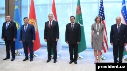 C5+1 representatives are pictured after a meeting, in Tashkent, Uzbekistan, July 16, 2021. (president.uz)