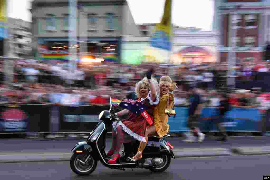 People participate in a motorcycle rally during the annual Gay and Lesbian Mardi Gras parade in Sydney, Australia, March 2, 2019.