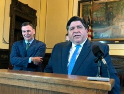 FILE - Gov. J.B. Pritzker gives a news conference on April 30, 2019, in Springfield, Ill.