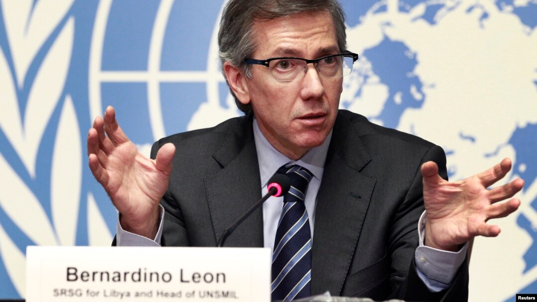 Special Representative of the Secretary-General for Libya and Head of United Nations Support Mission in Libya (UNSMIL) Bernardino Leon addresses a news conference at the Palais des Nations in Geneva, Jan. 14, 2015. 