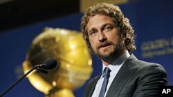 Presenter Gerard Butler announces nominations for the 69th Annual Golden Globe Awards in Beverly Hills, California, December 14, 2011.