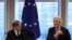 The European Union's Chief Brexit Negotiator Michel Barnier, right, and Guy Verhofstadt, the European Parliament’s Brexit steering group coordinator, attend a Brexit meeting at the European Parliament in Brussels, Belgium, Oct. 2, 2019.